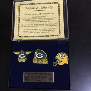 Green Bay Packers Collector Pin Peter David Set Of 3 Limited Edition Broken Case